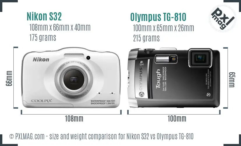 Nikon S32 vs Olympus TG-810 size comparison Nikon S32 vs Olympus TG-810 size comparison