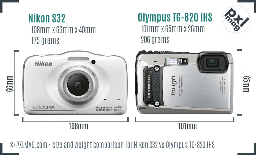 Nikon S32 vs Olympus TG-820 iHS size comparison Nikon S32 vs Olympus TG-820 iHS size comparison