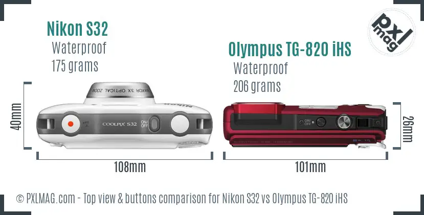 Nikon S32 vs Olympus TG-820 iHS top view buttons comparison Nikon S32 vs Olympus TG-820 iHS top view buttons comparison