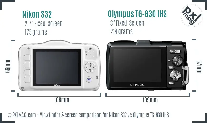 Nikon S32 vs Olympus TG-830 iHS Screen and Viewfinder comparison