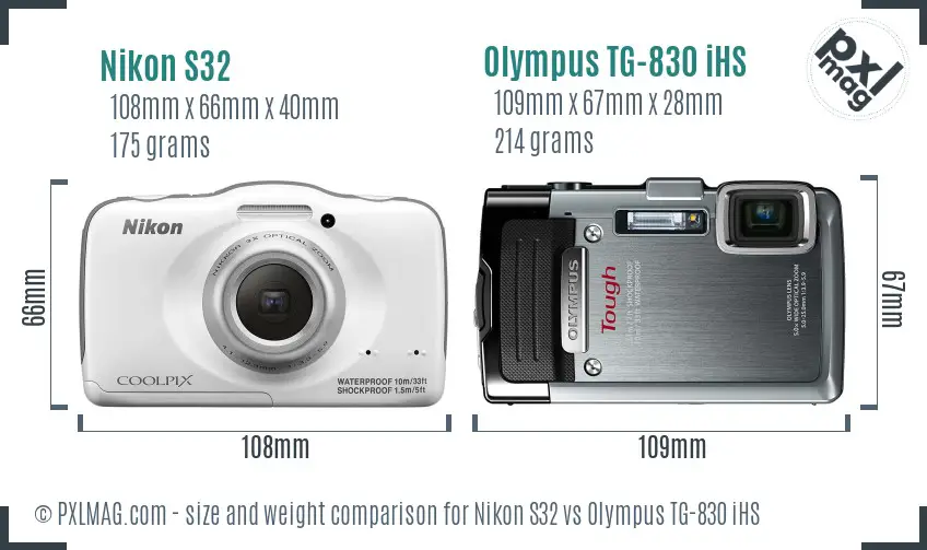 Nikon S32 vs Olympus TG-830 iHS size comparison