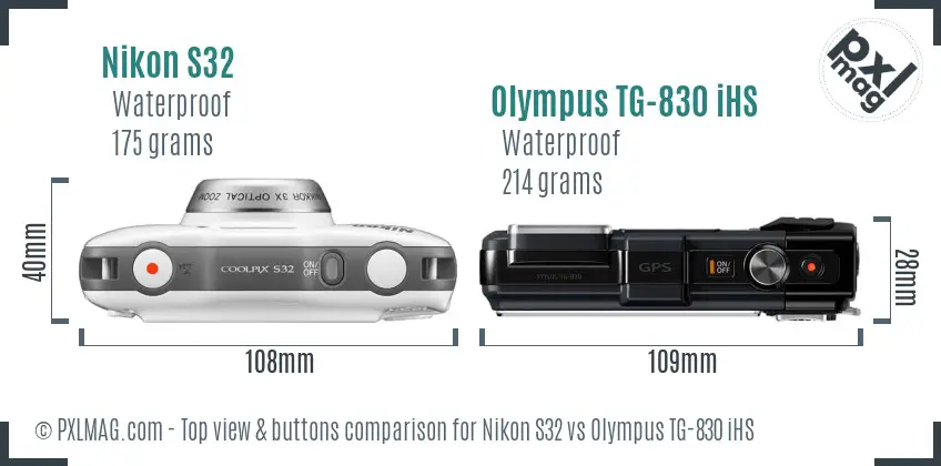 Nikon S32 vs Olympus TG-830 iHS top view buttons comparison