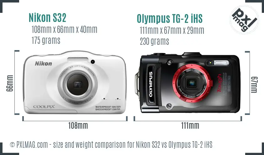 Nikon S32 vs Olympus TG-2 iHS size comparison Nikon S32 vs Olympus TG-2 iHS size comparison