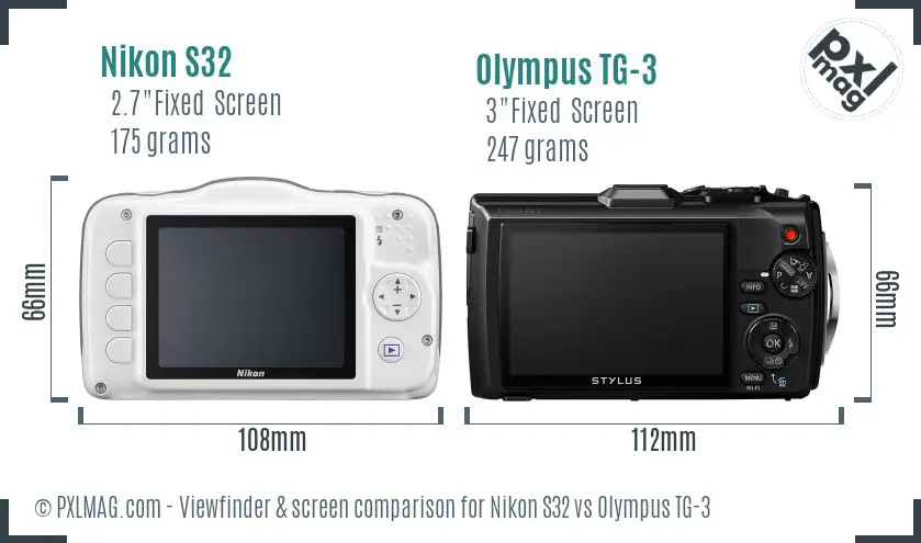 Nikon S32 vs Olympus TG-3 Screen and Viewfinder comparison