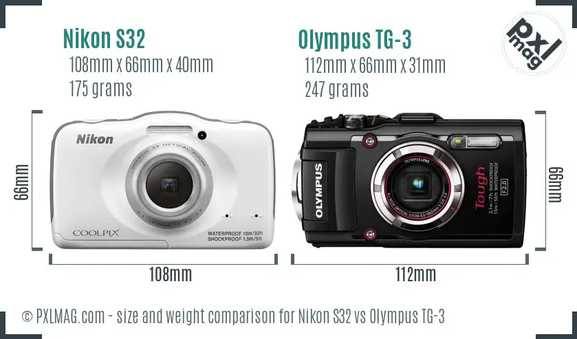Nikon S32 vs Olympus TG-3 size comparison