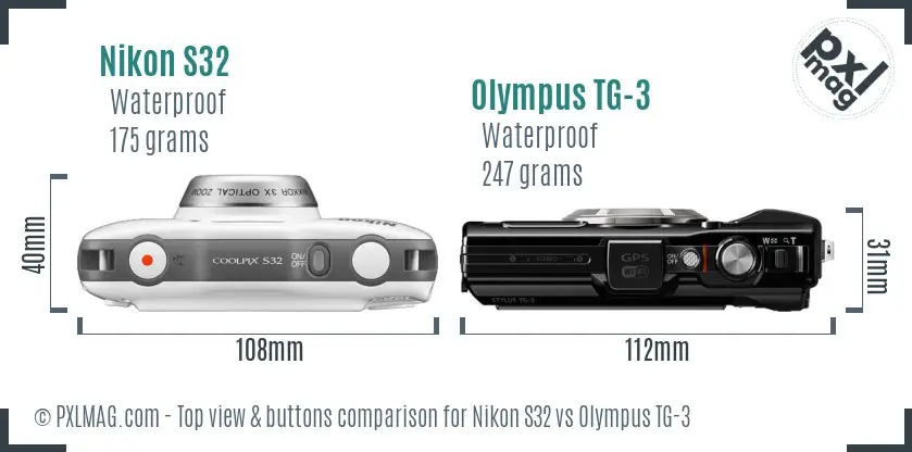Nikon S32 vs Olympus TG-3 top view buttons comparison