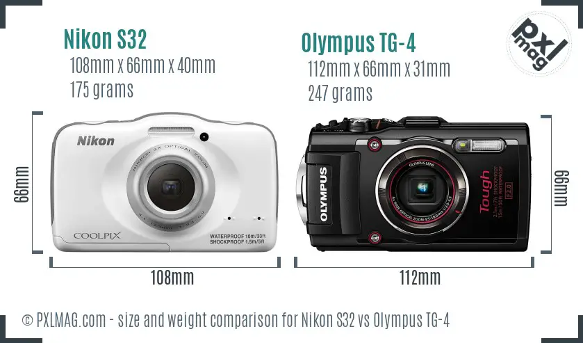 Nikon S32 vs Olympus TG-4 size comparison