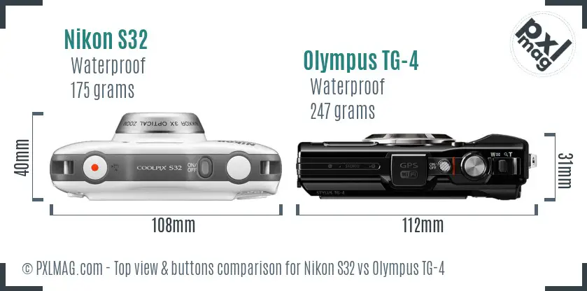 Nikon S32 vs Olympus TG-4 top view buttons comparison