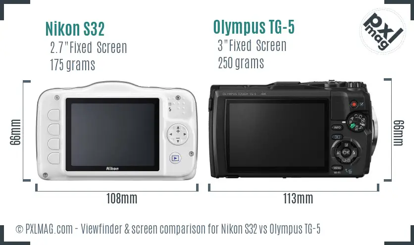 Nikon S32 vs Olympus TG-5 Screen and Viewfinder comparison