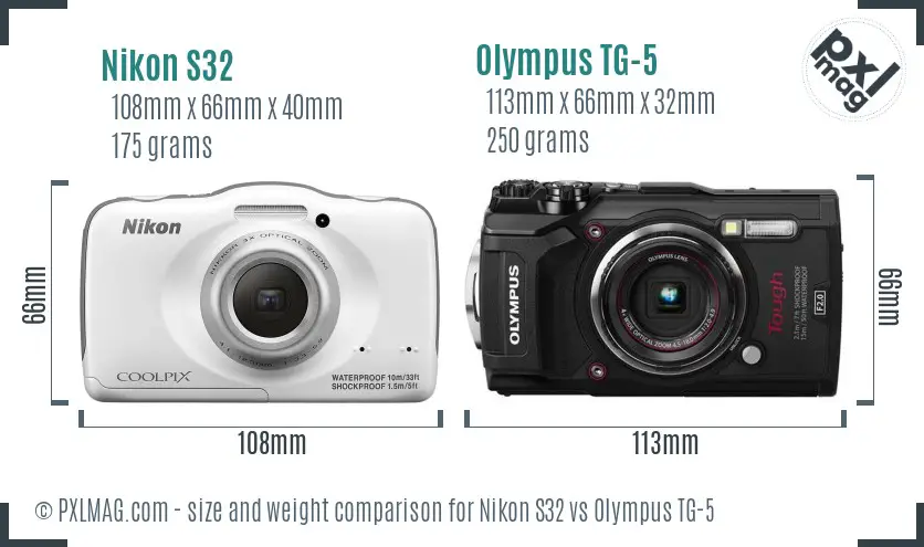 Nikon S32 vs Olympus TG-5 size comparison