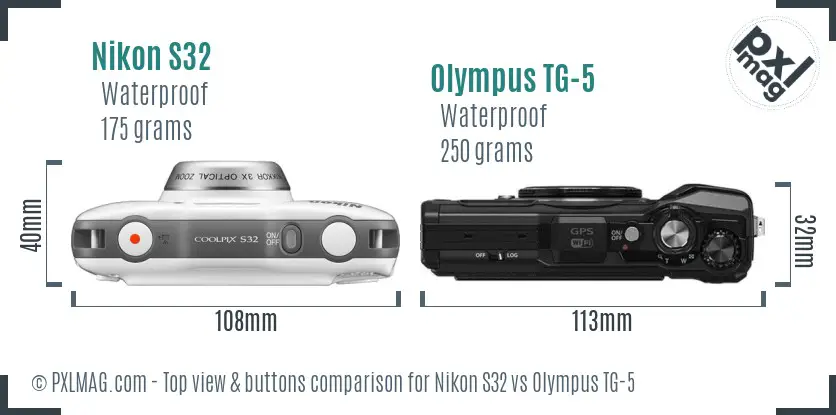 Nikon S32 vs Olympus TG-5 top view buttons comparison