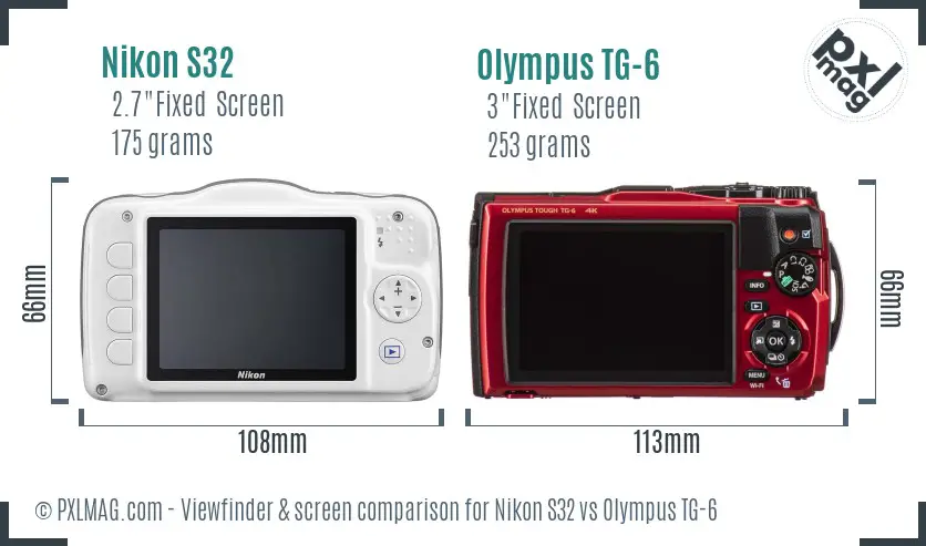 Nikon S32 vs Olympus TG-6 Screen and Viewfinder comparison