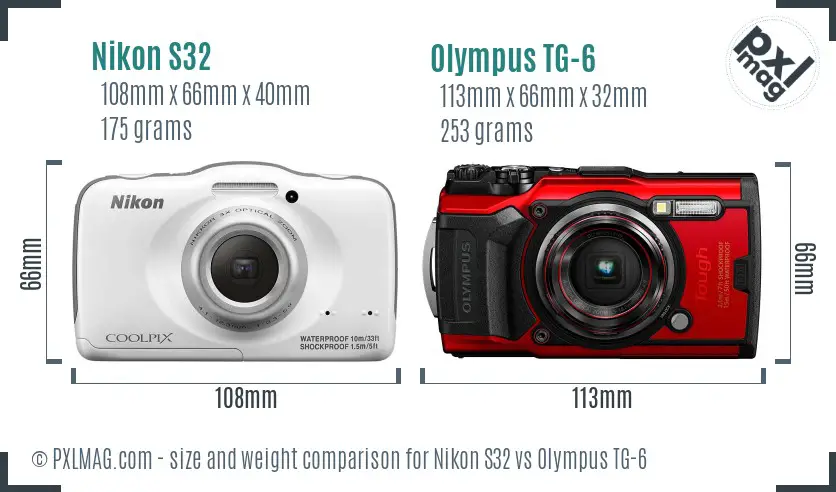 Nikon S32 vs Olympus TG-6 size comparison