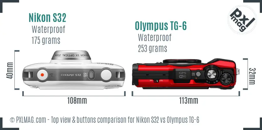 Nikon S32 vs Olympus TG-6 top view buttons comparison
