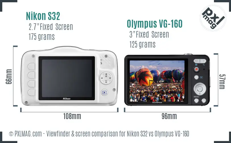 Nikon S32 vs Olympus VG-160 Screen and Viewfinder comparison