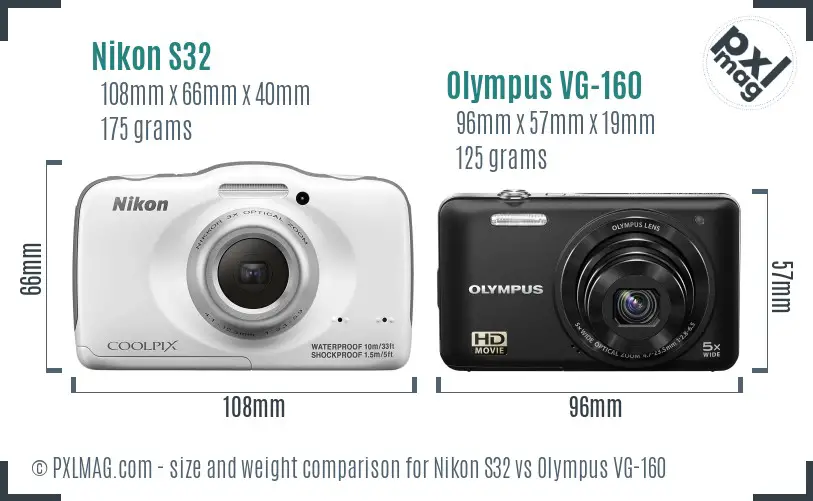 Nikon S32 vs Olympus VG-160 size comparison