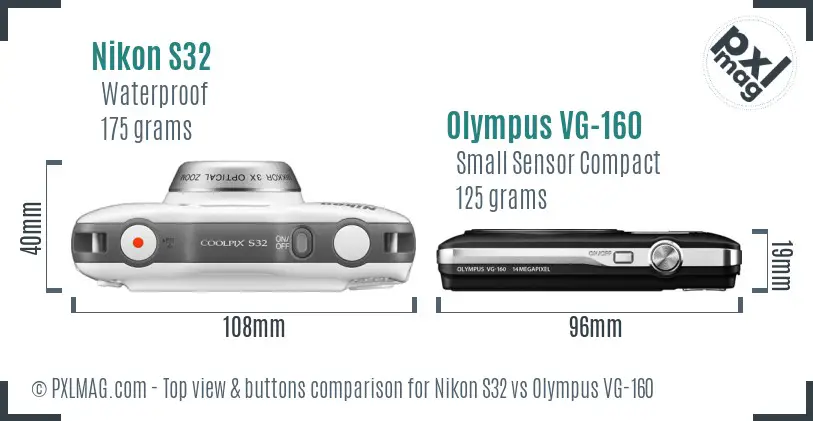 Nikon S32 vs Olympus VG-160 top view buttons comparison