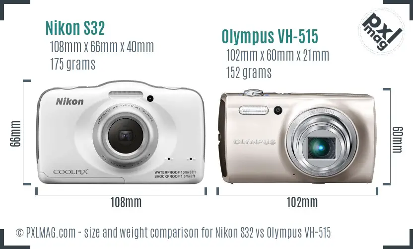 Nikon S32 vs Olympus VH-515 size comparison