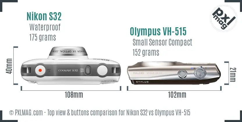 Nikon S32 vs Olympus VH-515 top view buttons comparison