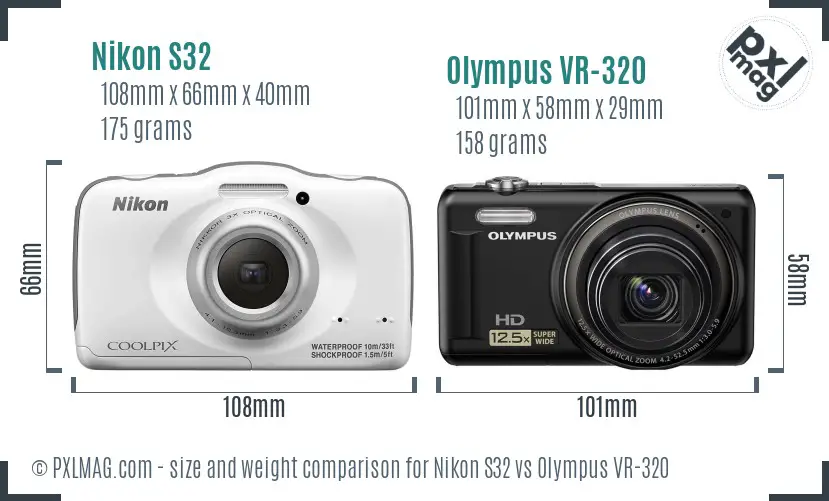 Nikon S32 vs Olympus VR-320 size comparison
