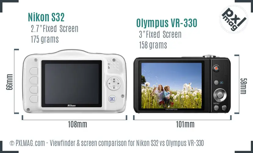 Nikon S32 vs Olympus VR-330 Screen and Viewfinder comparison