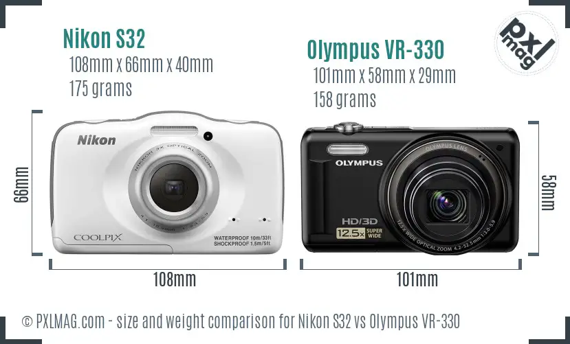 Nikon S32 vs Olympus VR-330 size comparison