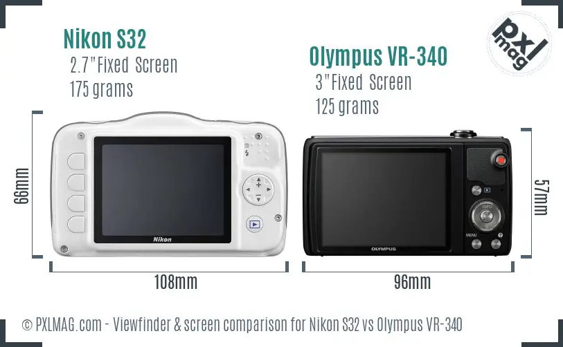 Nikon S32 vs Olympus VR-340 Screen and Viewfinder comparison