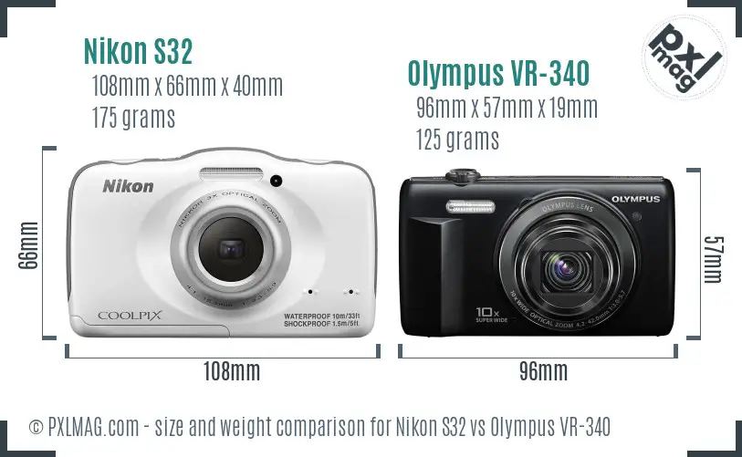 Nikon S32 vs Olympus VR-340 size comparison