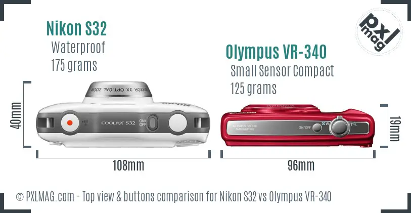 Nikon S32 vs Olympus VR-340 top view buttons comparison
