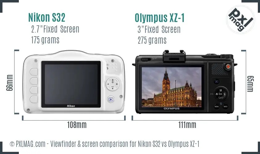 Nikon S32 vs Olympus XZ-1 Screen and Viewfinder comparison