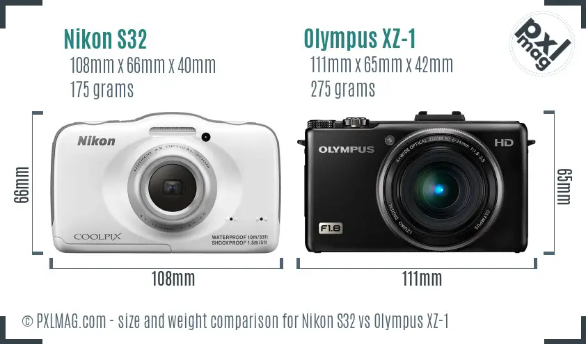 Nikon S32 vs Olympus XZ-1 size comparison