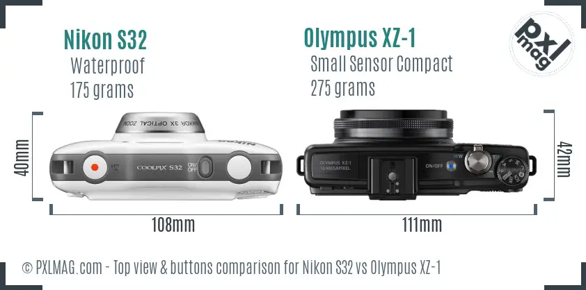 Nikon S32 vs Olympus XZ-1 top view buttons comparison