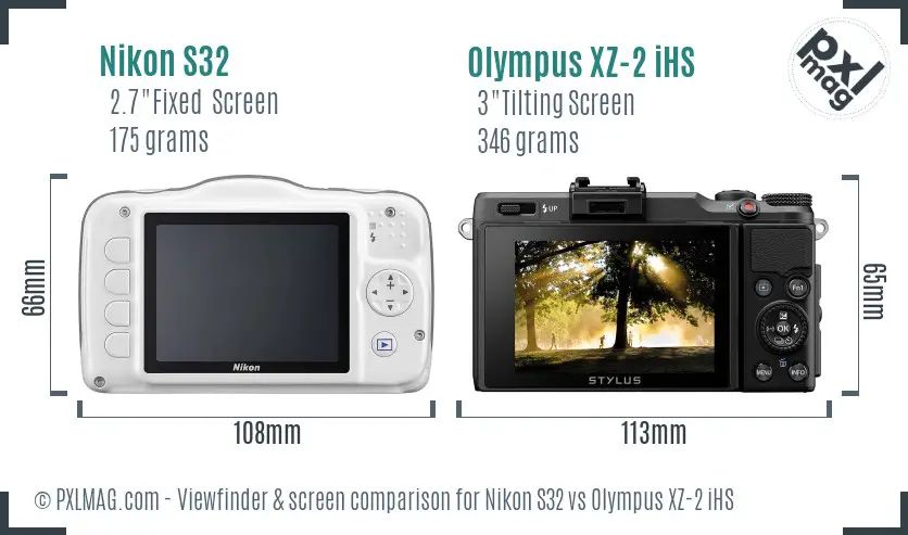 Nikon S32 vs Olympus XZ-2 iHS Screen and Viewfinder comparison