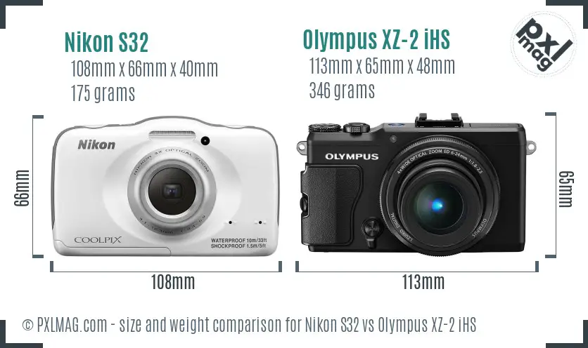 Nikon S32 vs Olympus XZ-2 iHS size comparison