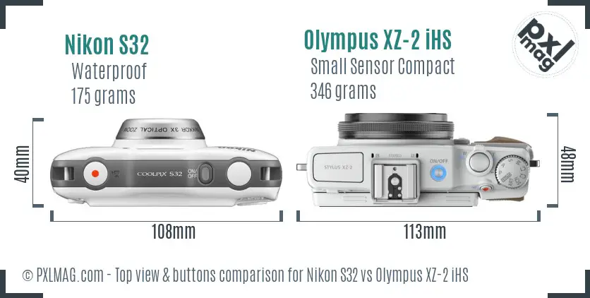Nikon S32 vs Olympus XZ-2 iHS top view buttons comparison