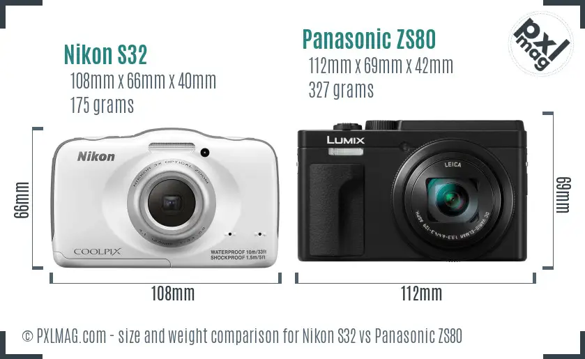 Nikon S32 vs Panasonic ZS80 size comparison