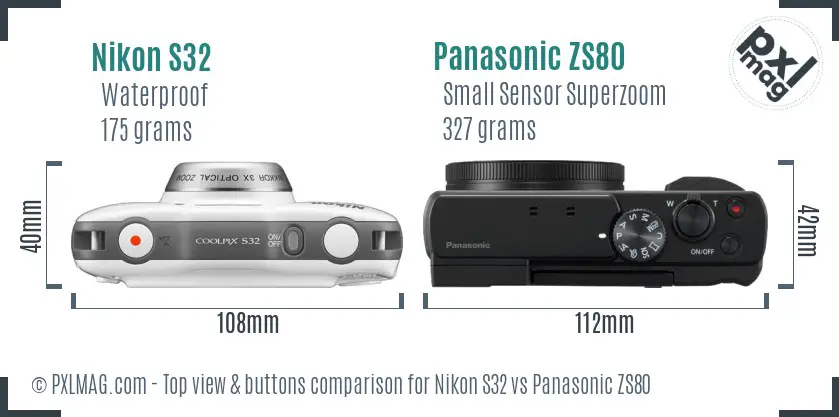 Nikon S32 vs Panasonic ZS80 top view buttons comparison