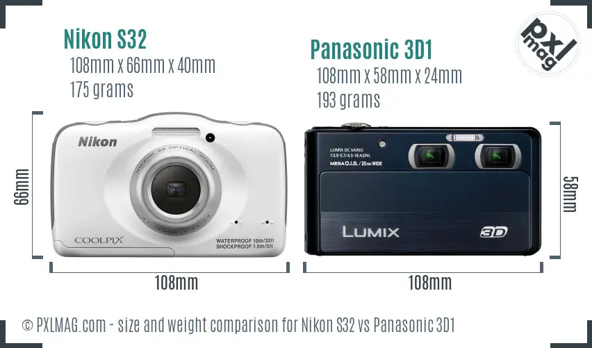Nikon S32 vs Panasonic 3D1 size comparison