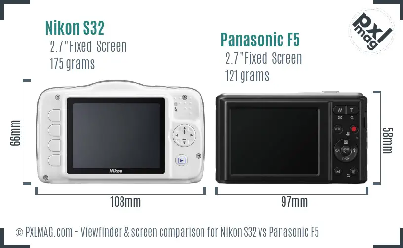 Nikon S32 vs Panasonic F5 Screen and Viewfinder comparison