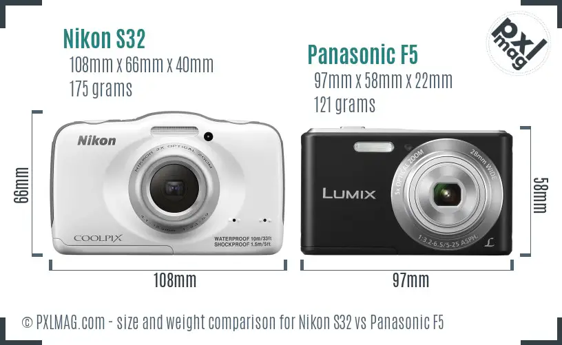 Nikon S32 vs Panasonic F5 size comparison