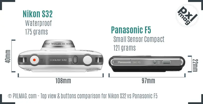 Nikon S32 vs Panasonic F5 top view buttons comparison