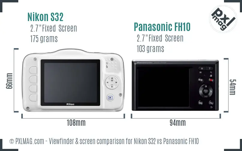 Nikon S32 vs Panasonic FH10 Screen and Viewfinder comparison