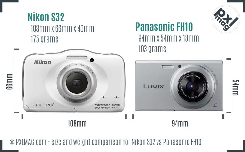 Nikon S32 vs Panasonic FH10 size comparison