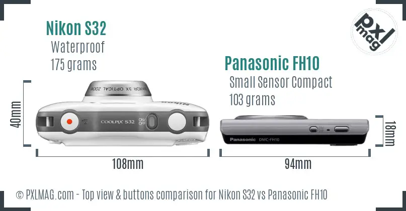 Nikon S32 vs Panasonic FH10 top view buttons comparison