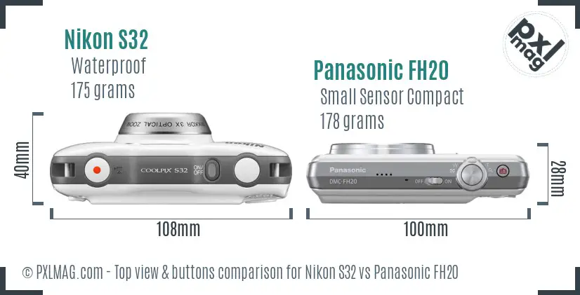 Nikon S32 vs Panasonic FH20 top view buttons comparison