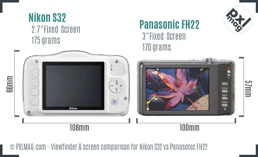 Nikon S32 vs Panasonic FH22 Screen and Viewfinder comparison