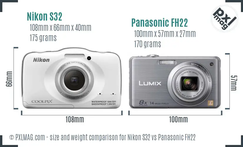 Nikon S32 vs Panasonic FH22 size comparison