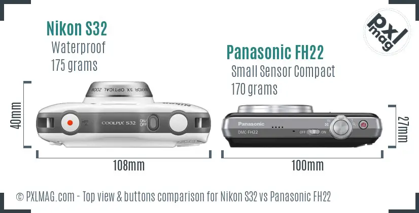 Nikon S32 vs Panasonic FH22 top view buttons comparison