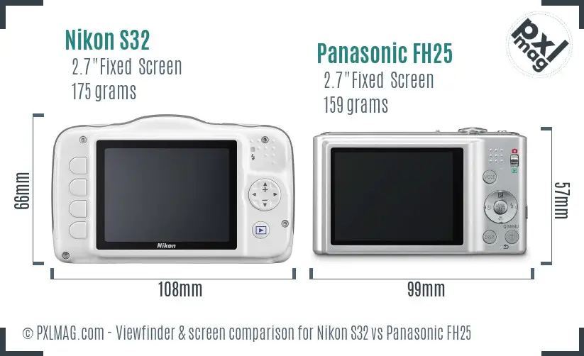 Nikon S32 vs Panasonic FH25 Screen and Viewfinder comparison