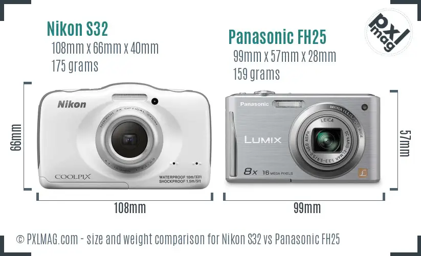 Nikon S32 vs Panasonic FH25 size comparison